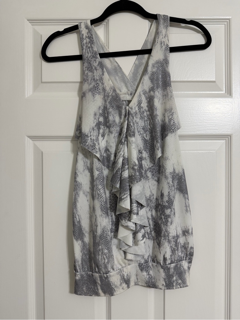 Studio Y Gray and White One-Shoulder Ruffle Dress